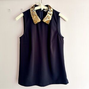 TRINA TURK Gold Rhinestone Collar Navy Halter Top Size XS Sleeveless New no Tags